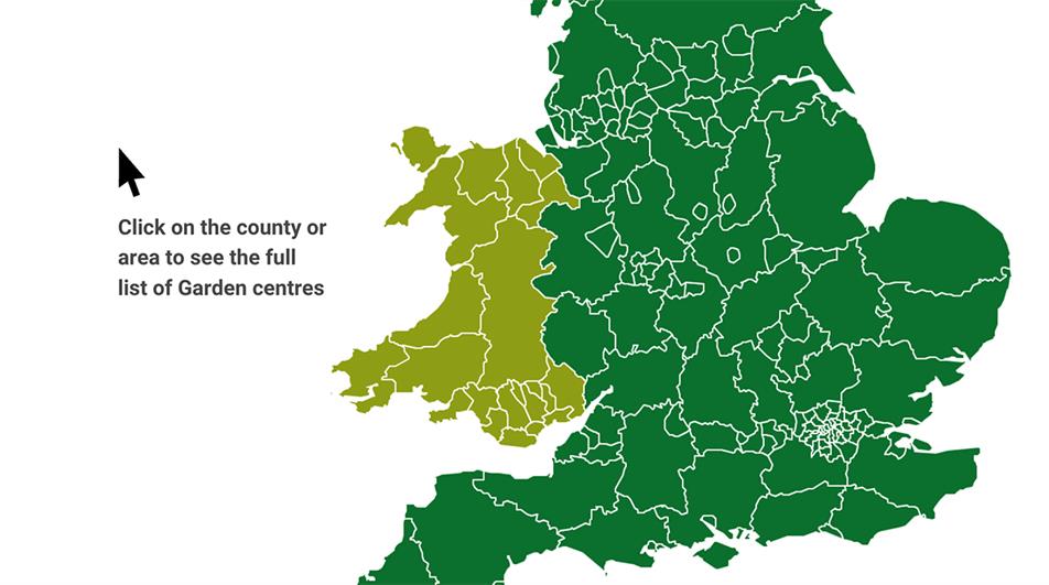 section of interactive map of top 200 uk garden centres